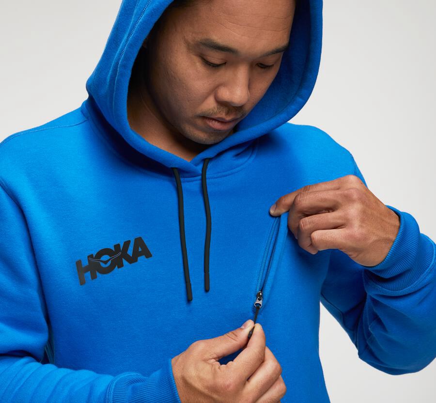 Hoka One One Kapşonlu Sweatshirt Erkek Mavi - Performance - GW6328794